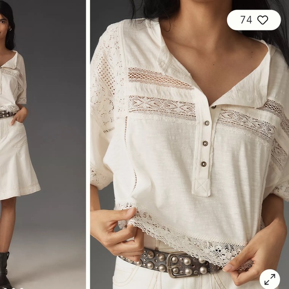 Anthro Pilcro Cotton Lace Trim Crop Top - Picture 4 of 5